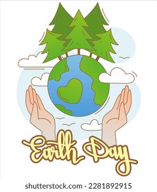 Save our planet. World Environment day or Earth day concept. Vector flat sticker illustration with hand lettering.  Art for poster, banner, website, placecard, flyer.