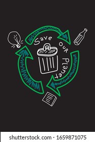 save our planet,t-shirt design recycling vector illustration