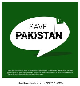 Save Pakistan Speech Bubble with Pakistani Flag. Earthquake Crisis Concept Vector illustration