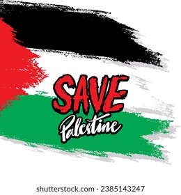 Salven a Palestina con la bandera de Palestina. Ilustración vectorial.
