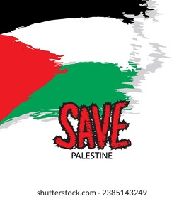 Save Palestine with flag of Palestine. Vector illustration.
