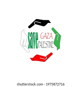 save palestine logo. color of palestine national flag. hand means save or protect
