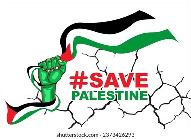 Save the Palestinian flag. vector illustration supporting palestine flag with clasped hands green abstract. war rift