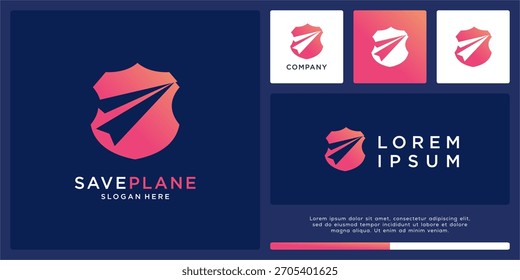  Save paper plane logo design with shield