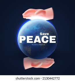 Save peace concept with Earth planet and protecting hand gesture
