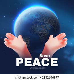 Salvar el concepto de paz con el planeta Tierra y proteger el gesto de la mano