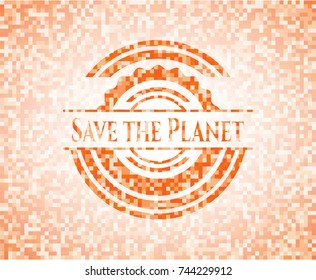 Save the Planet abstract orange mosaic emblem