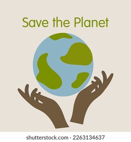 Save the planet. African hands holding globe, earth. Earth day concept. Earth day vector illustration for poster, banner,print,web. Modern cartoon flat style illustration