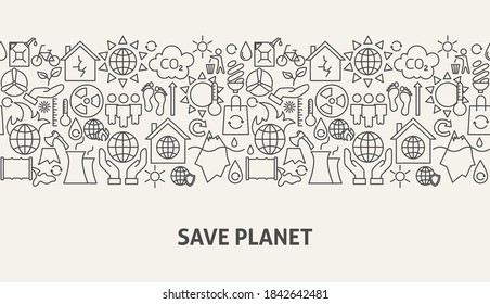 Save Planet Banner Concept. Vector Illustration of Outline Design.