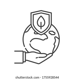 Save planet black line icon. Eco friendly. Environment care. Sign for web page, app. UI UX GUI design element. Editable stroke.