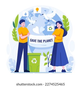 Ilustración plana de la campaña Save the planet