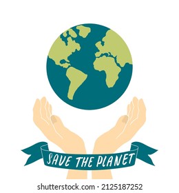 Save the planet card design, environment protection awareness poster. Vector illustration.