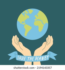 Save the planet card design, environment protection awareness poster. Vector illustration.