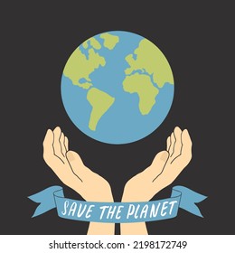 Save the planet card design, environment protection awareness poster. Vector illustration.