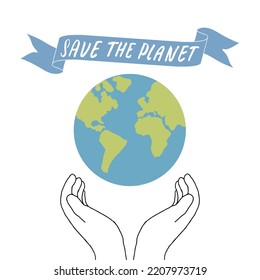 Save the planet card design, environment protection awareness poster. Vector illustration.