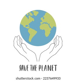 Save the planet card design, environment protection awareness poster. Vector illustration.