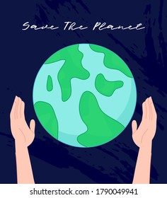 Save the planet card with hands vector illustration cartoon flat design modern style 