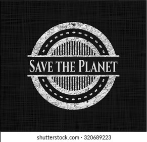 Guardar el emblema del tablero de tiza del planeta escrito en una pizarra