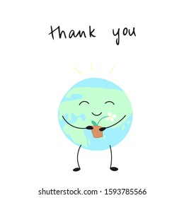 save the planet concept art, deforestation problem, clearcutting, cartoon drawing earth planet character with slogan, editable vector illustration
