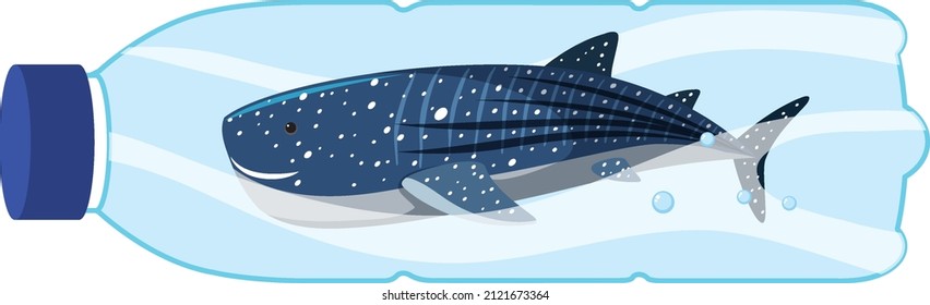 Save planet concept with blue whale in plastic bottle illustration
