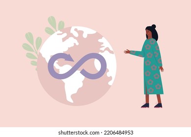 Save the planet concept. Character with a Planet Earth. Earth day. Vector illustration in a flat style