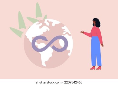 Speichern Sie das Planet-Konzept. Charaktere mit einem Planeten Erde. Earth Day. Vektorgrafik im Flachstil