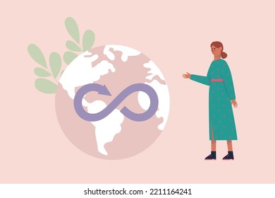Speichern Sie das Planet-Konzept. Charaktere mit einem Planeten Erde. Earth Day. Vektorgrafik im Flachstil