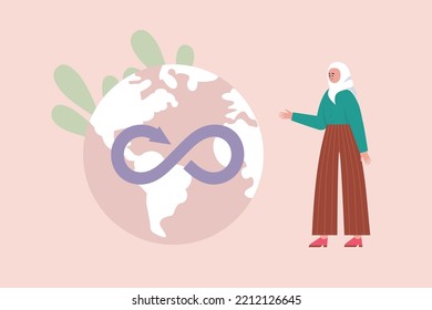 Save the planet concept. Character with a Planet Earth. Earth day. Vector illustration in a flat style