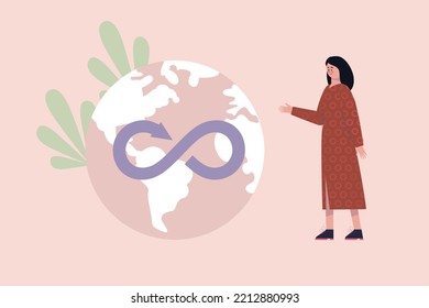 Save the planet concept. Character with a Planet Earth. Earth day. Vector illustration in a flat style