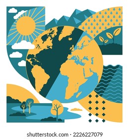 Save Planet concept - Earth globe in creative modern pattern. Environment protection eco-friendly motivation. Vector illustration