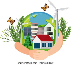 Save planet concept with earth hugged by arms illustration