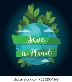 Save the Planet concept. Environment poster. Earth globe isolated on space background. 