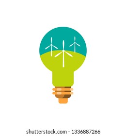 Save the planet concept in flat style. Windmill and sun energy in lightning bulb. Vector illustration