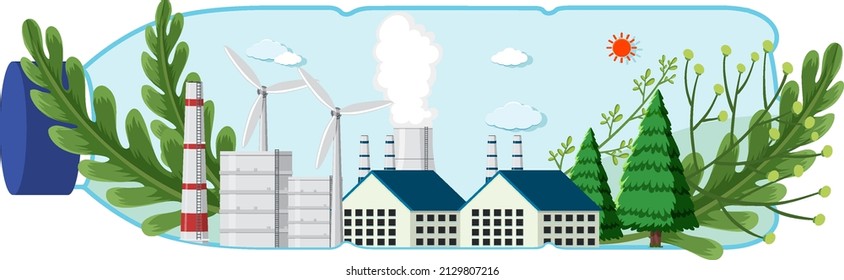 Save planet concept with industrial plant in a plastic bottle illustration