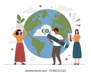 Save planet concept. Motivational poster or banner, eco activists call to reduce temperature on planet, prevent global warming. Responsible community, volunteers. Cartoon flat vector illustration
