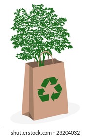 Save the planet. Conceptual paper bag with recycle symbol and tree.