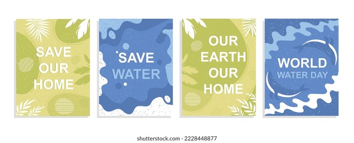 Save planet covers. Collection of island or banners for website. Responsible society, volunteers and activists, zero waste concept. Cartoon flat vector illustrations isolated on white background