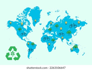 Salvemos el diseño del planeta. Cero desperdicio. Mapa mundial.