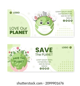 Save Planet Earth Banner Template Flat Design Environment With Eco Friendly Editable Illustration Square Background to Social Media or Greeting Card