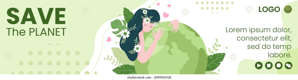 Save Planet Earth Banner Template Flat Design Environment With Eco Friendly Editable Illustration Square Background to Social Media or Greeting Card