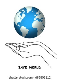 Save the Planet Earth Card. Vector Illustration. Planet Earth Icon. Design for Posters, Banners, Cards, Invitations