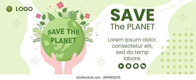 Save Planet Earth Cover Template Flat Design Environment With Eco Friendly Editable Illustration Square Background to Social Media or Greeting Card