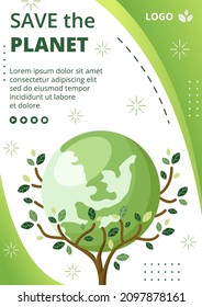 Save Planet Earth Flyer Template Flat Design Environment With Eco Friendly Editable Illustration Square Background to Social Media or Greeting Card