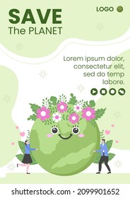 Save Planet Earth Flyer Template Flat Design Environment With Eco Friendly Editable Illustration Square Background to Social Media or Greeting Card