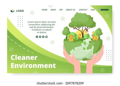 Save Planet Earth Landing Page Template Flat Design Environment With Eco Friendly Editable Illustration Square Background to Social Media or Greeting Card 