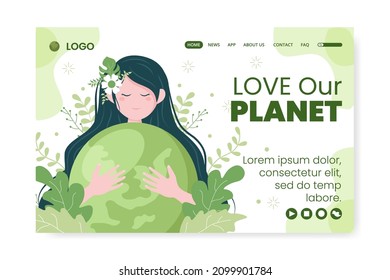 Save Planet Earth Landing Page Template Flat Design Environment With Eco Friendly Editable Illustration Square Background to Social Media or Greeting Card