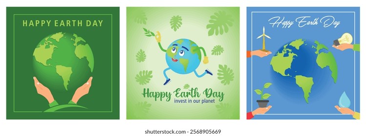 Save the planet earth. Love nature and protect the environment. Protect the earth from global warming. Earth Day concept. Set flat vector illustration.