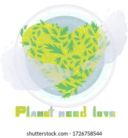 Save the planet. Earth. Modern flat design vector illustration. Isolated on white background. World love. Environmental protection, use of eco friendly or sustainable technology, green renewable
