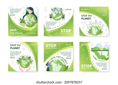 Save Planet Earth Post Template Flat Design Environment With Eco Friendly Editable Illustration Square Background to Social Media or Greeting Card