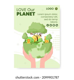 Save Planet Earth Poster Template Flat Design Environment With Eco Friendly Editable Illustration Square Background to Social Media or Greeting Card